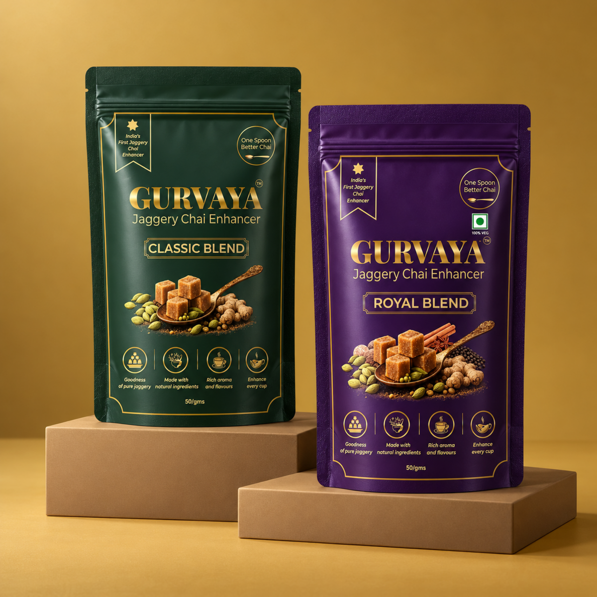 Classic Blend & Royal Blend – Pack of 2 | Premium Jaggery Chai Enhancer Combo